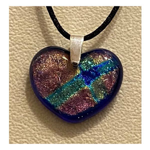 Art Glass Pendant $199.00 – Cobalt heart shaped. Other shapes, oval or teardrop. Other colors, ruby, blue sapphire or emerald. No chain included.